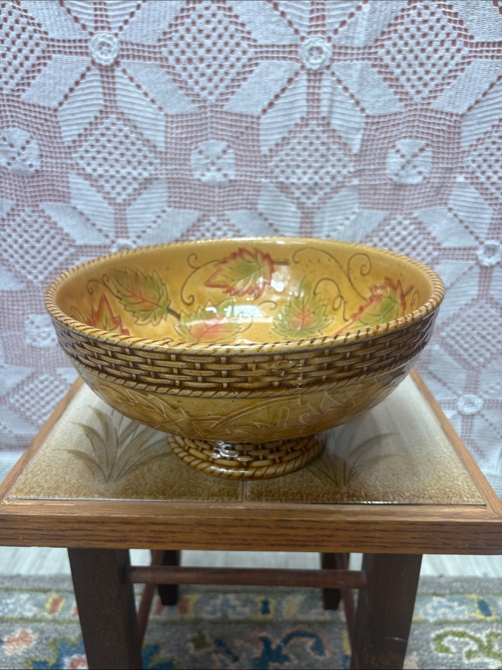 Vintage Autumn Leaf Pedestal Serving Bowl